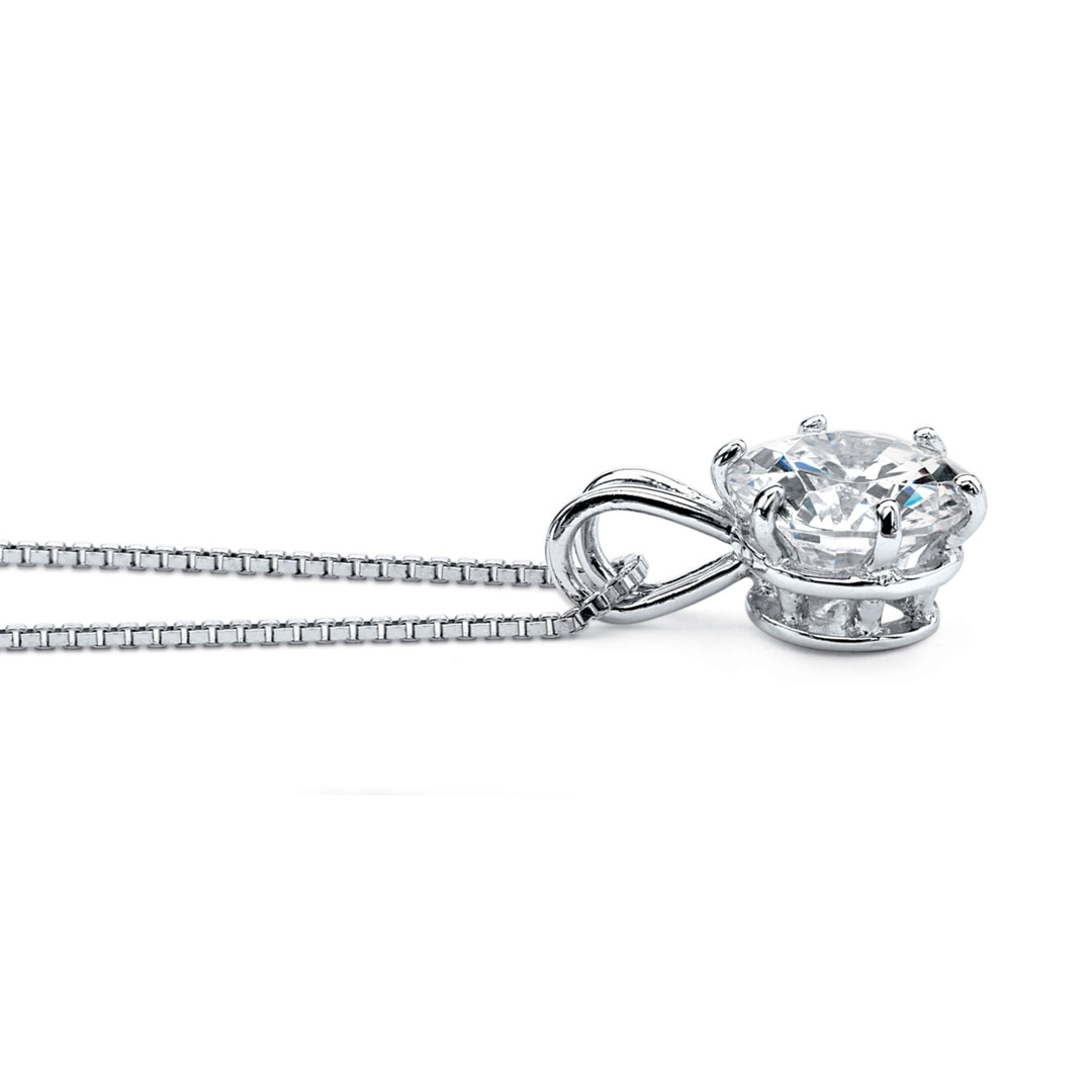 3 Carat Round Cubic Zirconia Platinum over Sterling Silver Solitaire Pendant and Box Chain 18" Image 4