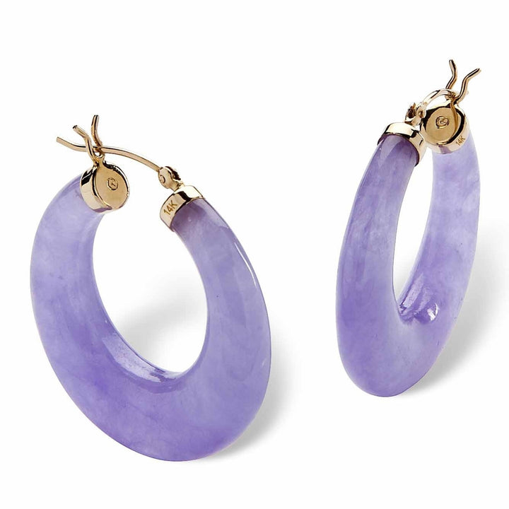 Lavender Jade 14k Yellow Gold Hoop Earrings (30 mm) Image 1