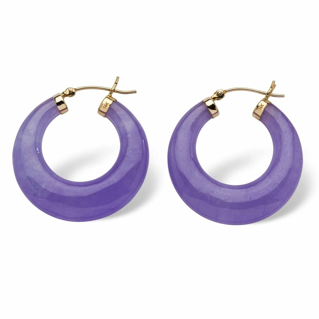 Lavender Jade 14k Yellow Gold Hoop Earrings (30 mm) Image 2