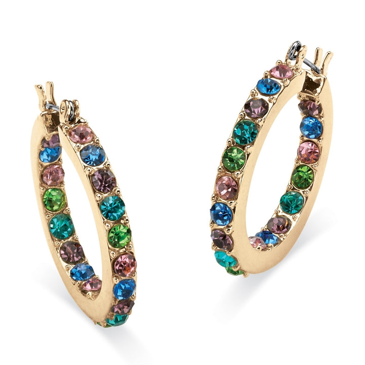 Multicolor Crystal Inside Out Hoop Earrings in Yellow Gold Tone Image 1