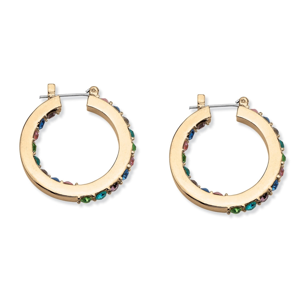 Multicolor Crystal Inside Out Hoop Earrings in Yellow Gold Tone Image 2