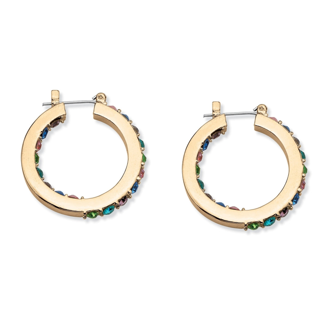 Multicolor Crystal Inside Out Hoop Earrings in Yellow Gold Tone Image 2