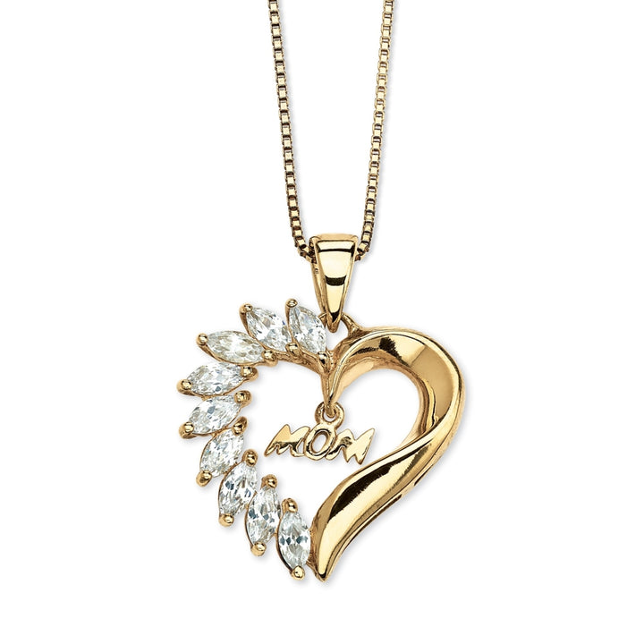 1.35 TCW Cubic Zirconia Mom Heart Pendant Necklace in 18k Gold over Sterling Silver Image 1