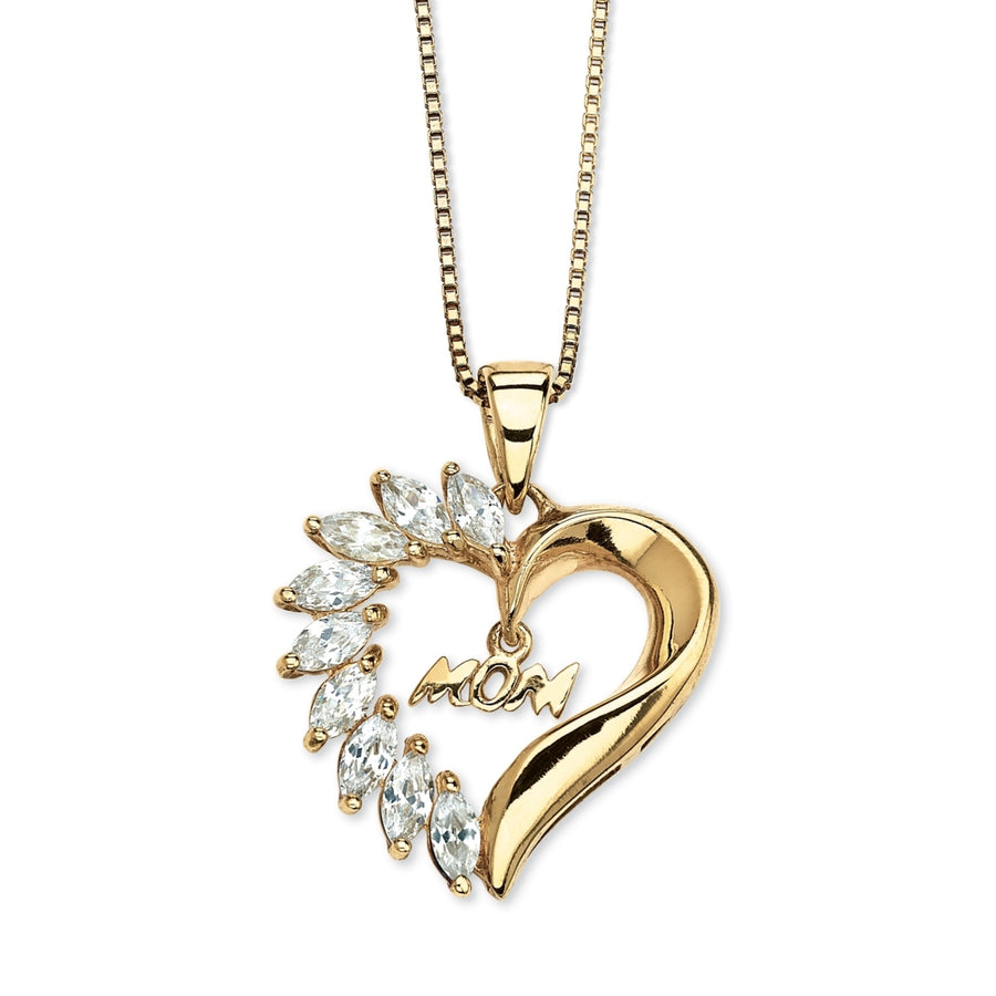 1.35 TCW Cubic Zirconia Mom Heart Pendant Necklace in 18k Gold over Sterling Silver Image 1