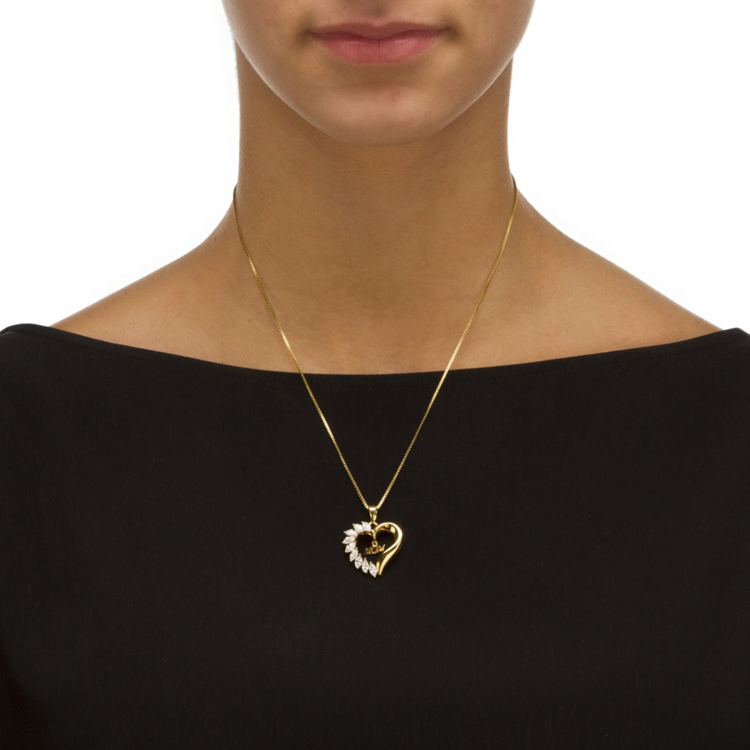 1.35 TCW Cubic Zirconia Mom Heart Pendant Necklace in 18k Gold over Sterling Silver Image 3