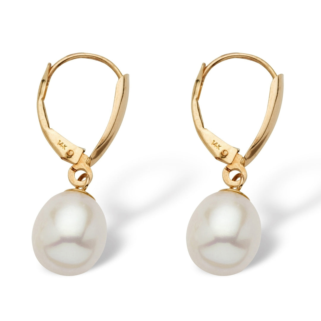 Oval-Shaped Cultured Freshwater Pearl 14k Yellow Gold Drop Earrings Image 1