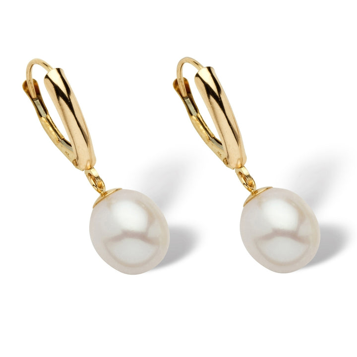 Oval-Shaped Cultured Freshwater Pearl 14k Yellow Gold Drop Earrings Image 2