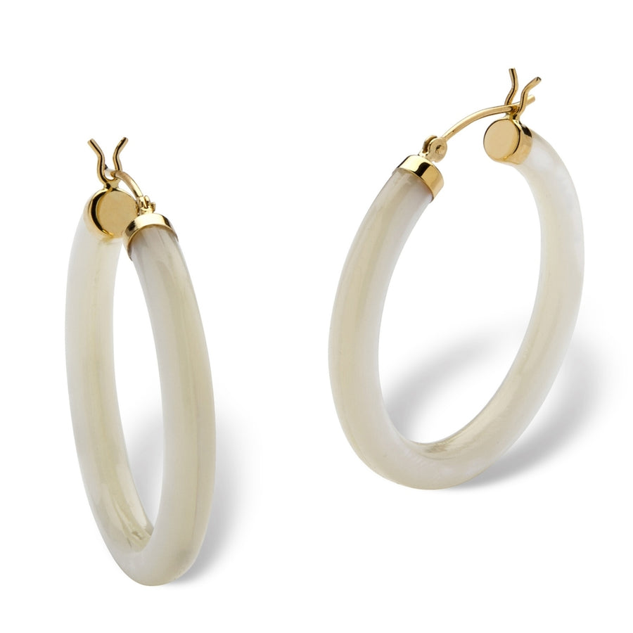 Genuine Mother-Of-Pearl 14k Yellow Gold Hoop Earrings Image 1