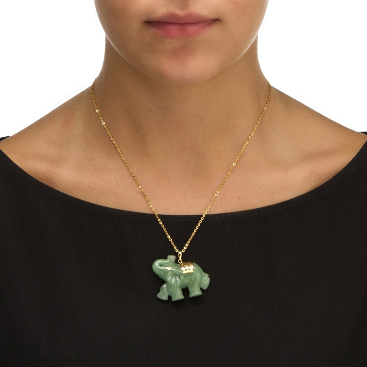 Green Jade Pink Genuine Sapphire Accent 14k Yellow Gold Lucky Elephant Charm Pendant Image 3