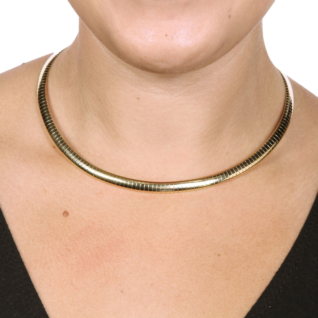 Omega Link Choker Necklace in Yellow Gold Tone 16" Image 3