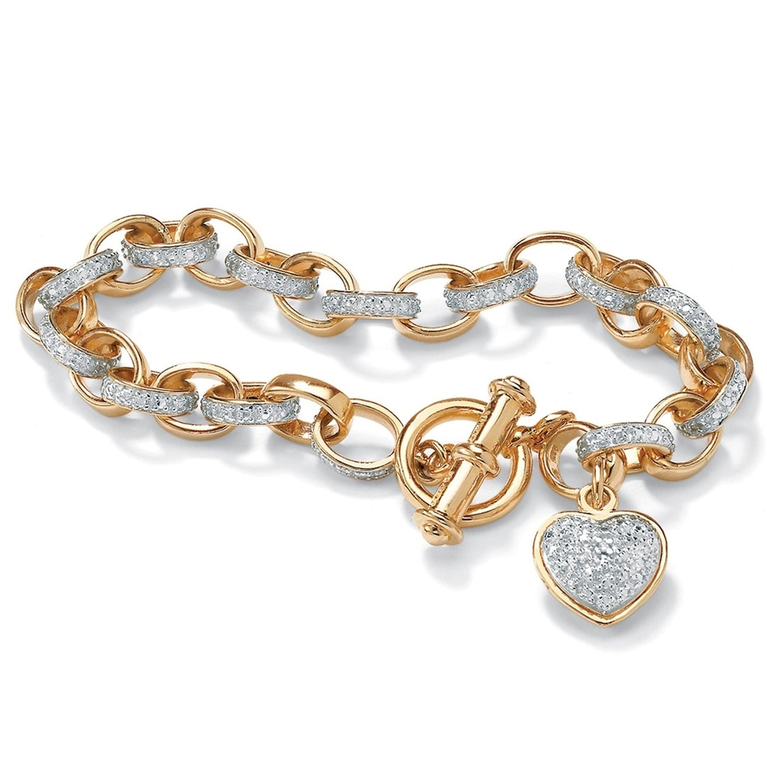 Diamond Accent Heart Charm Bracelet in 18k Gold over Sterling Silver Image 1