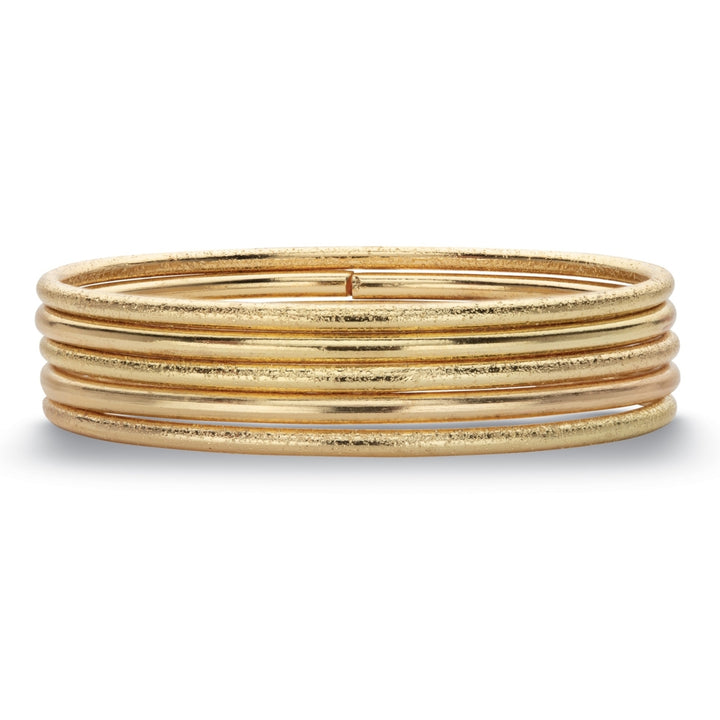 5 Piece Bangle Bracelet Set in Textured and Polished Yellow Gold Tone Image 4