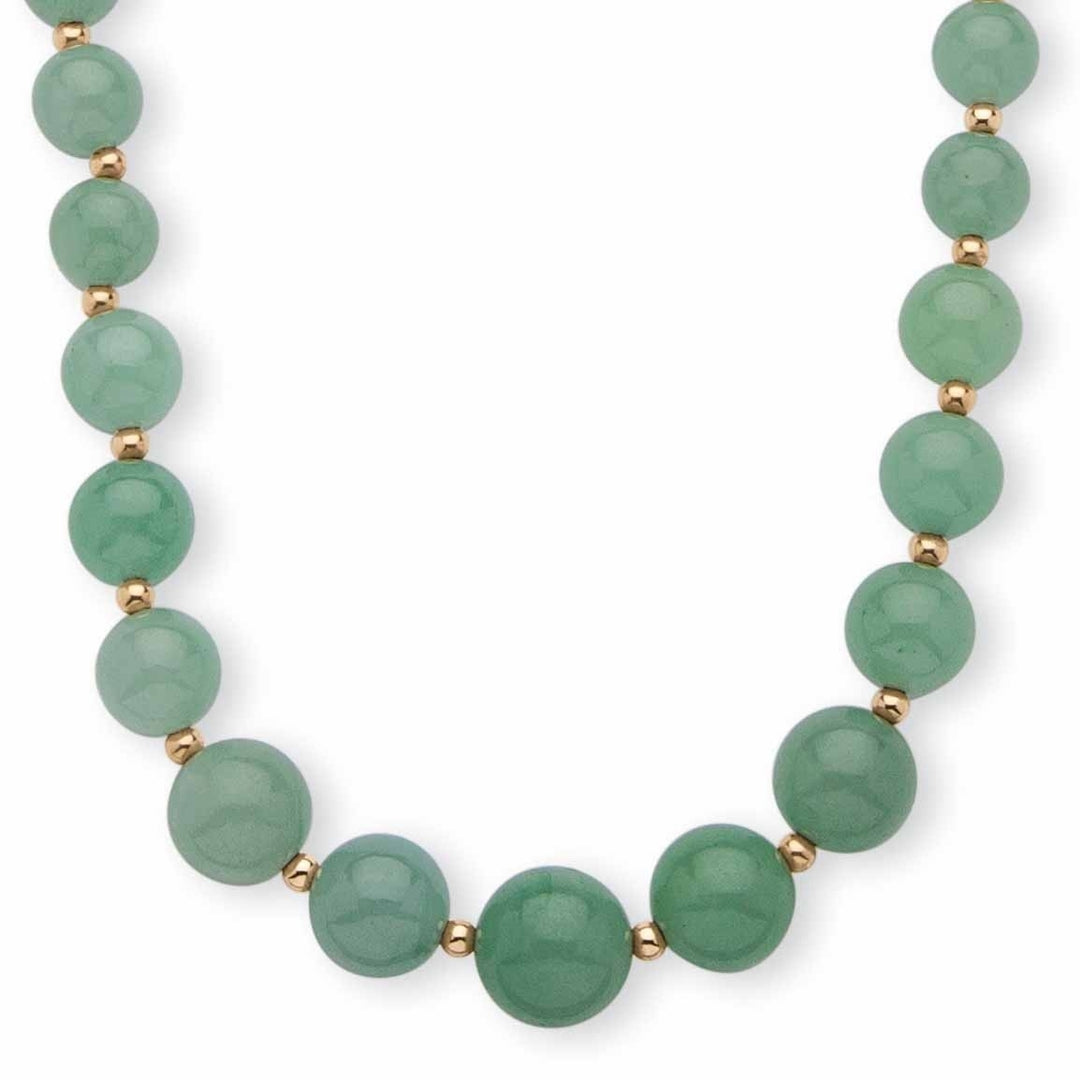 Genuine Green Jade Beaded 10k Yellow Gold Graduated Necklace 18" Image 1