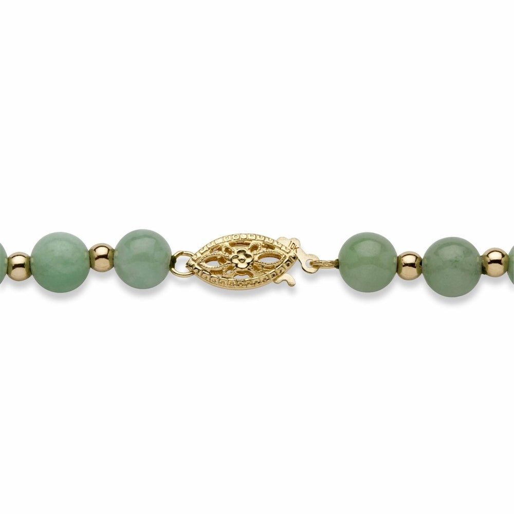 Genuine Green Jade Beaded 10k Yellow Gold Graduated Necklace 18" Image 2