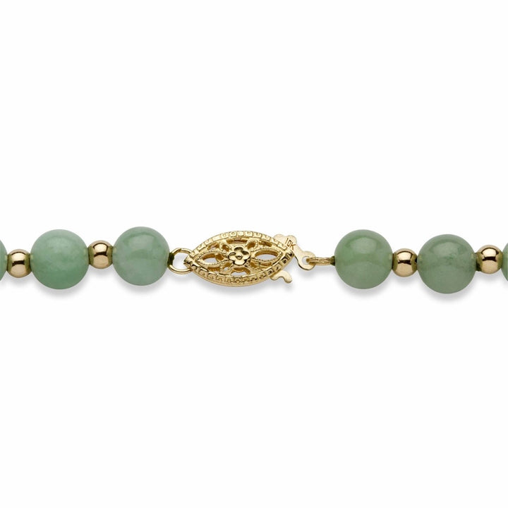 Genuine Green Jade Beaded 10k Yellow Gold Graduated Necklace 18" Image 2