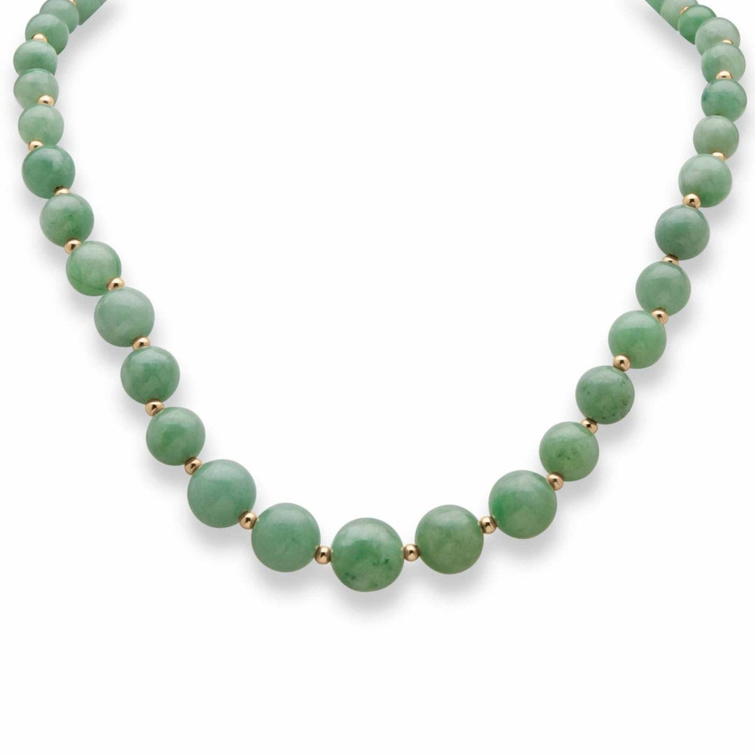 Genuine Green Jade Beaded 10k Yellow Gold Graduated Necklace 18" Image 4