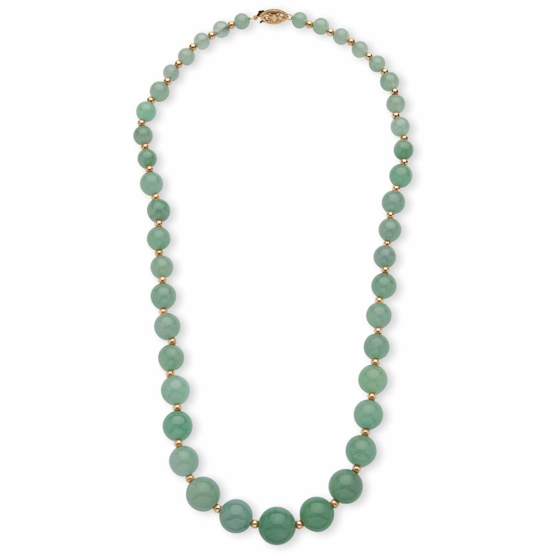 Genuine Green Jade Beaded 10k Yellow Gold Graduated Necklace 18" Image 4