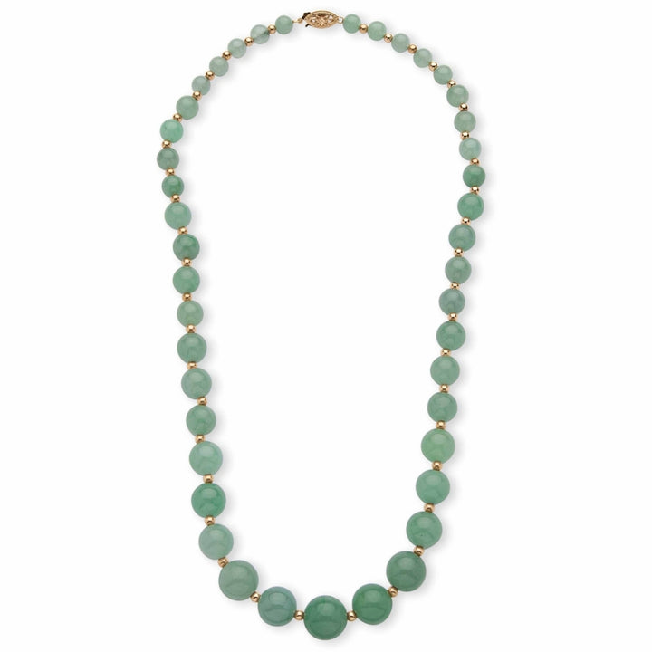 Genuine Green Jade Beaded 10k Yellow Gold Graduated Necklace 18" Image 4