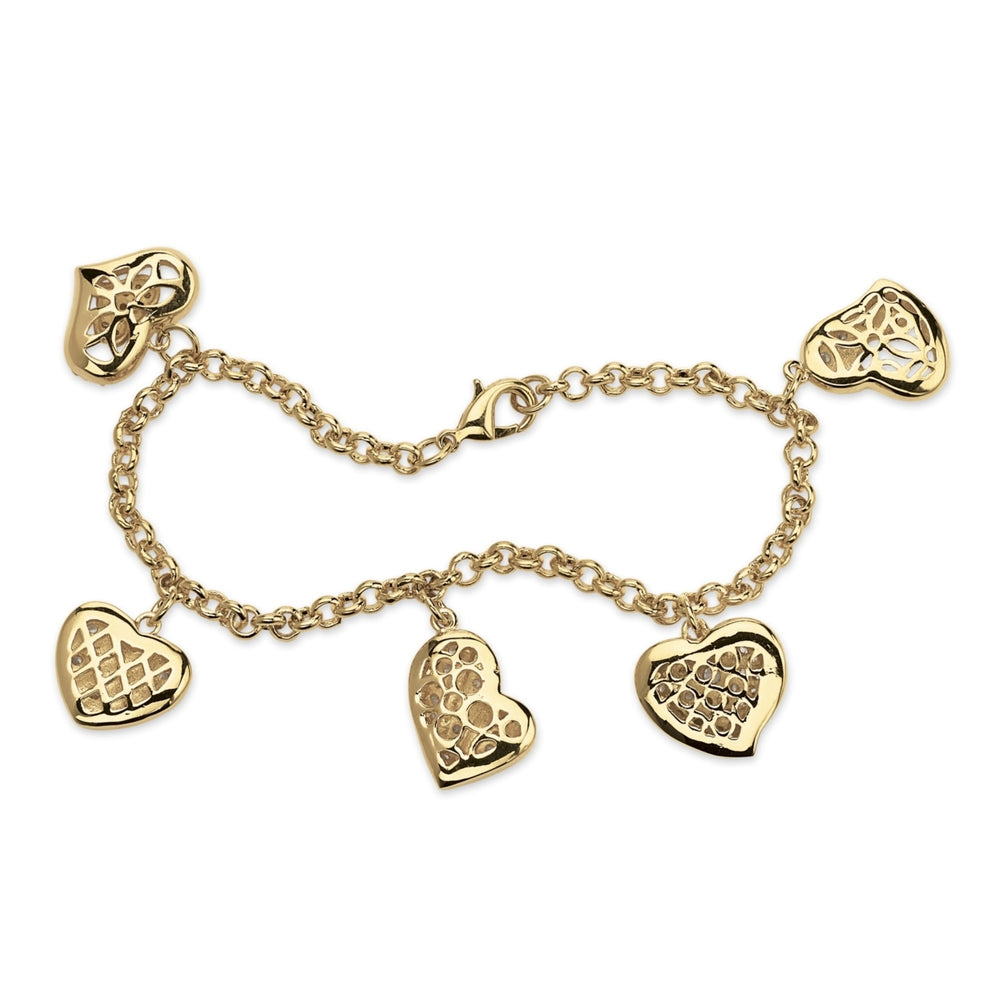 1.48 TCW Cubic Zirconia Heart Charm Bracelet in Yellow Gold Tone Image 2