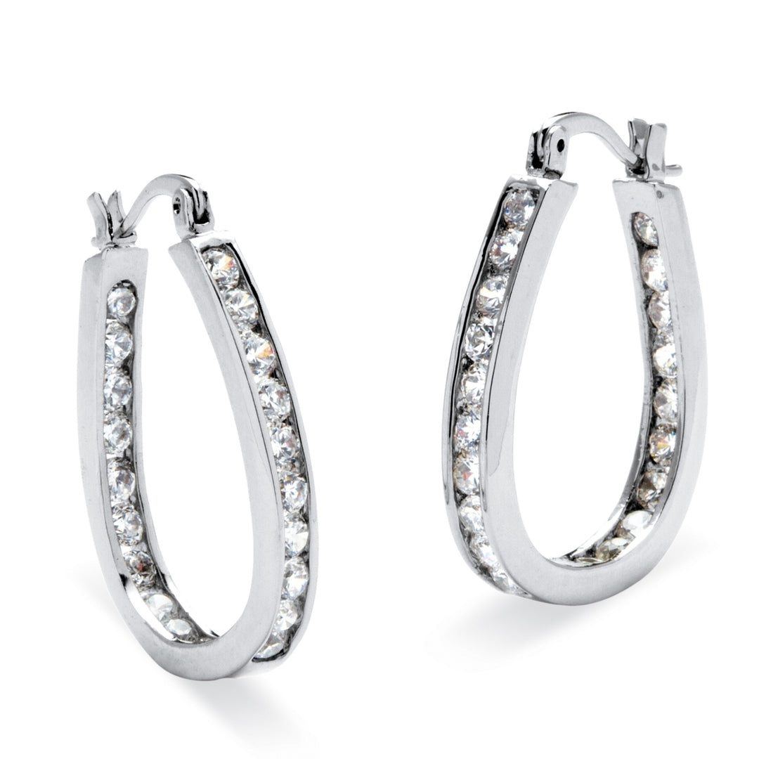 2.52 TCW Round Cubic Zirconia Silvertone Inside-Out Channel-Set Hoop Earrings Image 1