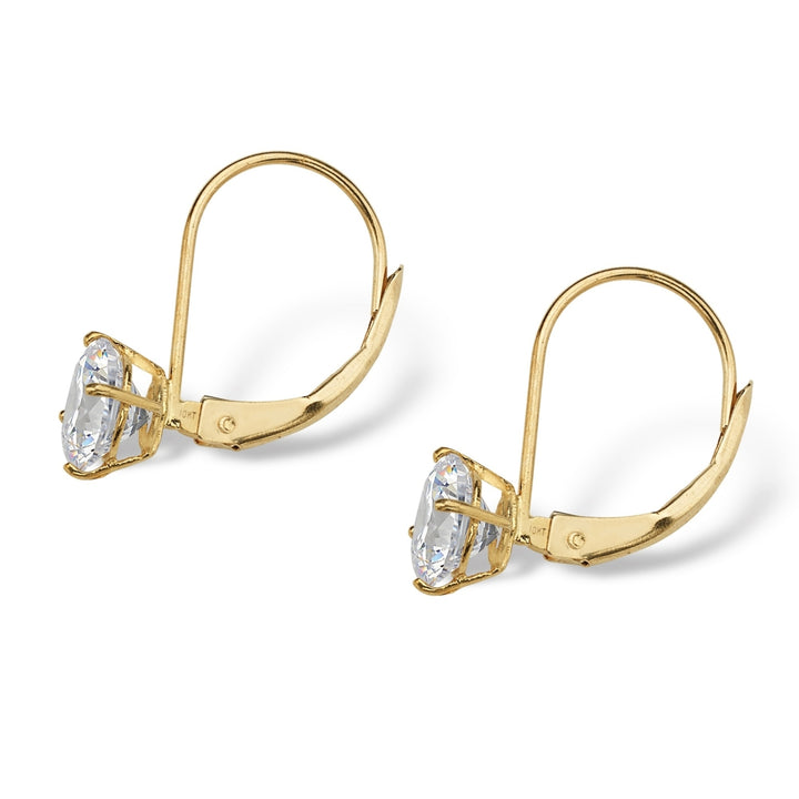2.15 TCW Round Cubic Zirconia 10k Yellow Gold Lever-Back Drop Earrings Image 2