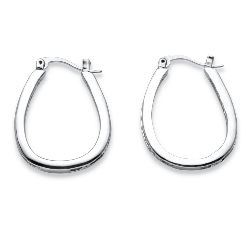 2.52 TCW Round Cubic Zirconia Silvertone Inside-Out Channel-Set Hoop Earrings Image 2