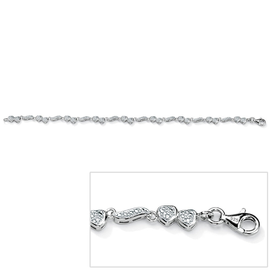 1/8 TCW Round Diamond Accented Heart and Wings Ankle Bracelet in Platinum over Sterling Silver 9" Image 1