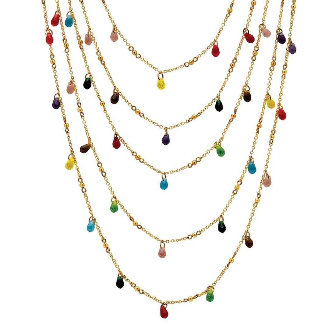 Multicolor Beaded Waterfall Necklace in Yellow Gold Tone Image 1