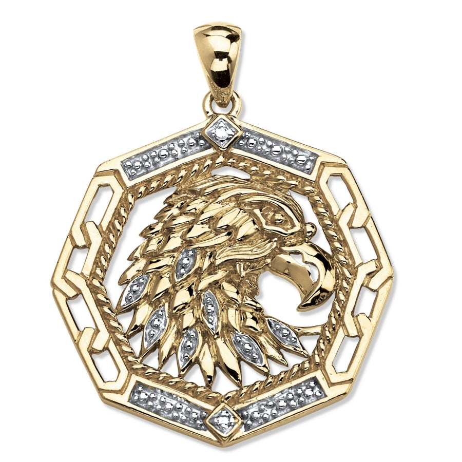 Mens Diamond Accented Eagle Pendant in 18k Gold over Sterling Silver Image 1