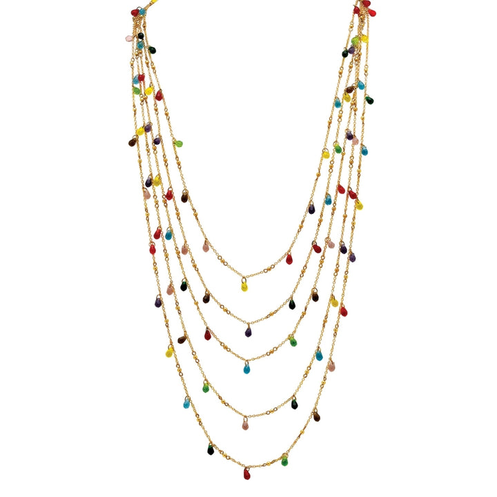 Multicolor Beaded Waterfall Necklace in Yellow Gold Tone Image 4