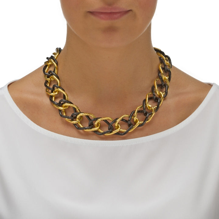 Yellow Gold Tone Black-Ruthenium-Plated Curb-Link Necklace 19" Image 3