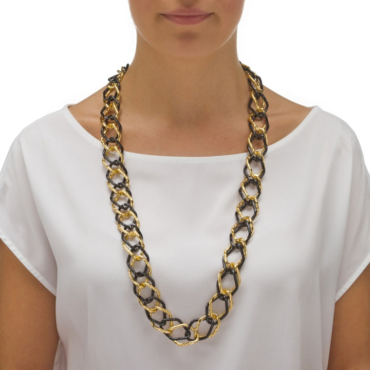 Yellow Gold Tone Black Rhodium-Plated Curb-Link Necklace 34" Image 3