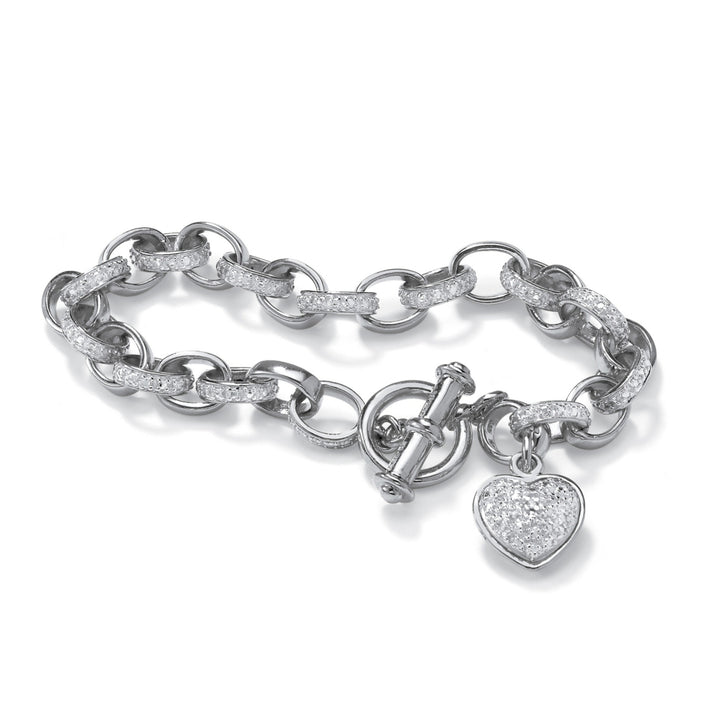 Diamond Accent Heart Charm Bracelet in Platinum over .925 Sterling Silver Image 1