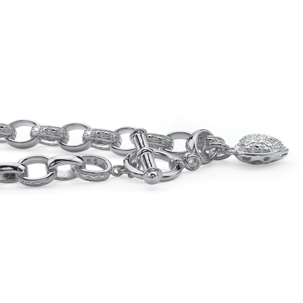 Diamond Accent Heart Charm Bracelet in Platinum over .925 Sterling Silver Image 2