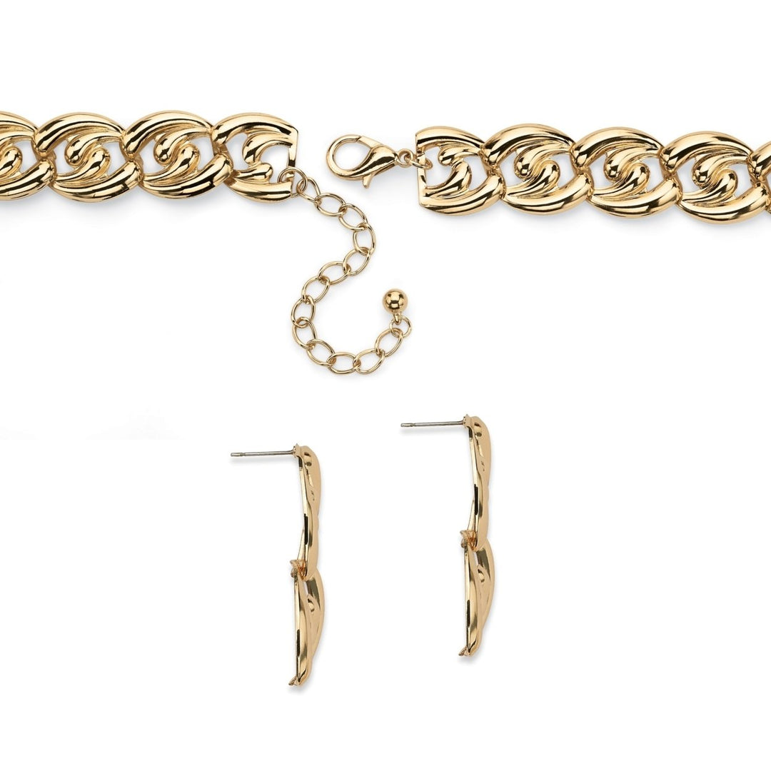 3 Piece Twisted Curb-Link NecklaceBracelet and Drop Earrings Set in Yellow Gold Tone Image 2