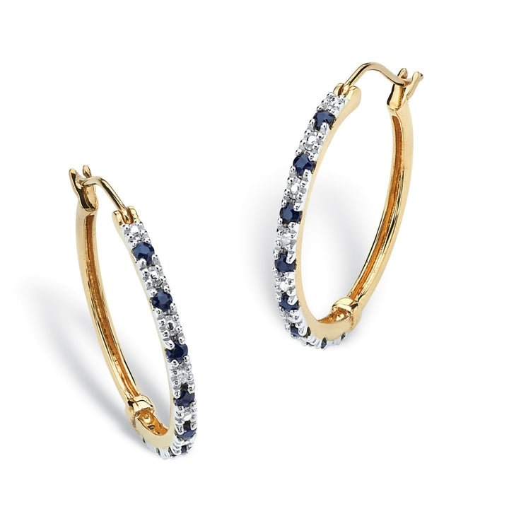 .82 TCW Genuine Midnight Blue Sapphire 18k Gold over Sterling Silver Hoop Earrings Image 1