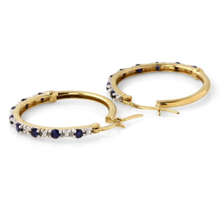 .82 TCW Genuine Midnight Blue Sapphire 18k Gold over Sterling Silver Hoop Earrings Image 2