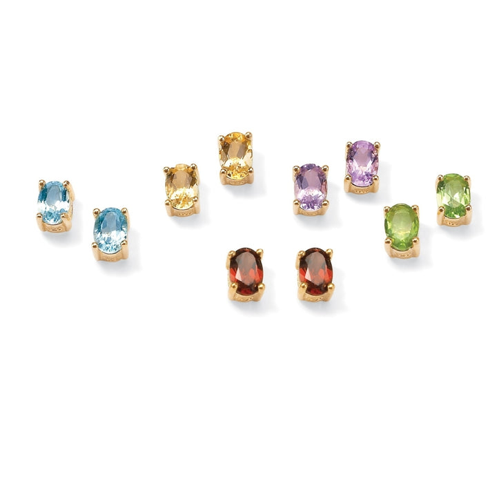 5.04 TCW Genuine Oval-Cut Gemstones Five-Piece Earrings Set in 18k over .925 Sterling Silver Image 1