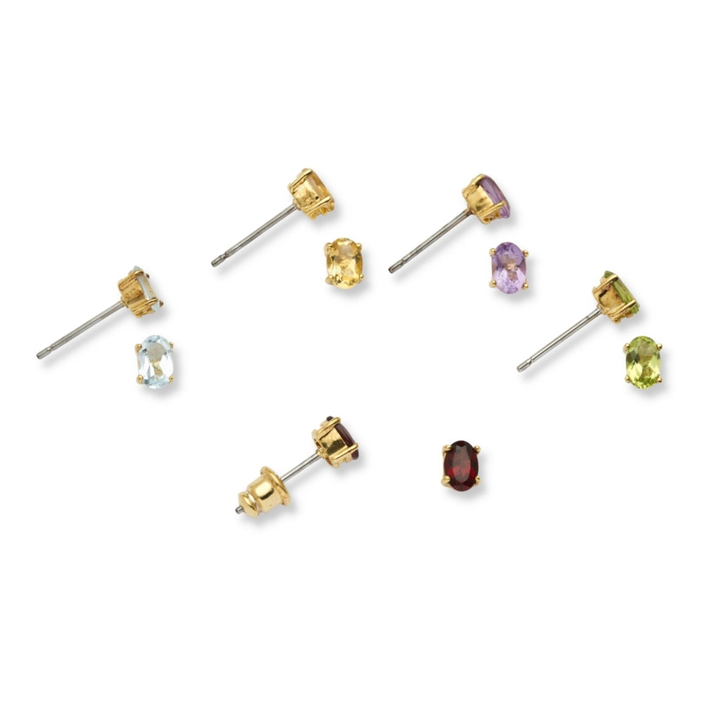 5.04 TCW Genuine Oval-Cut Gemstones Five-Piece Earrings Set in 18k over .925 Sterling Silver Image 2