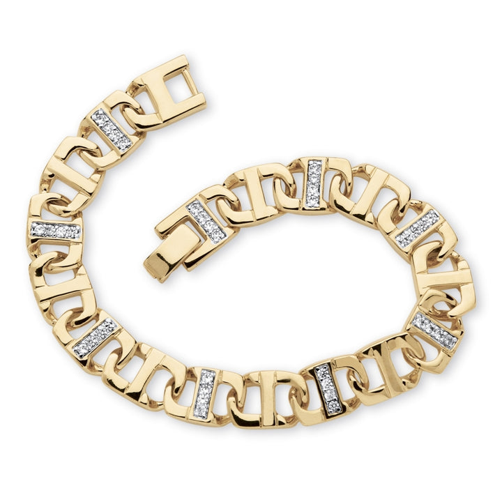 Mens 1.19 TCW Round Cubic Zirconia Mariner-Link Bracelet in 14k Gold-Plated 8" Image 1