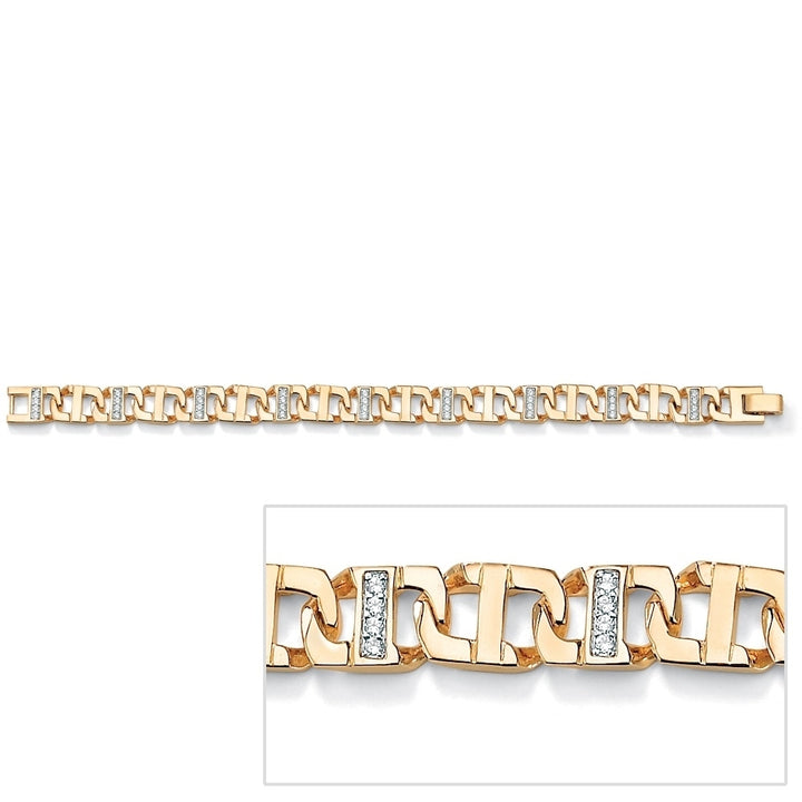 Mens 1.19 TCW Round Cubic Zirconia Mariner-Link Bracelet in 14k Gold-Plated 8" Image 4