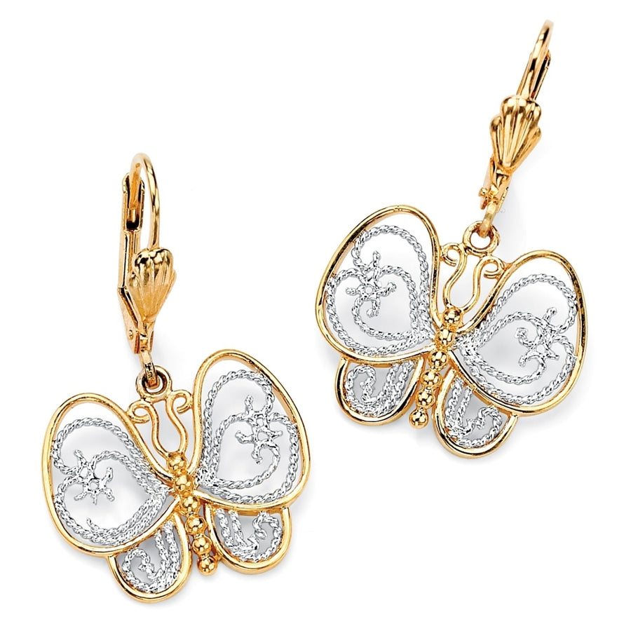 18k Gold-Plated Two-Tone Filigree Butterfly Drop Earrings Image 1