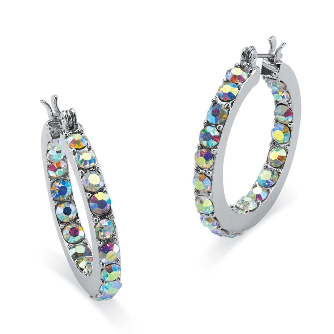 Aurora Borealis Crystal Inside-Out Hoop Earrings in Silvertone Image 1