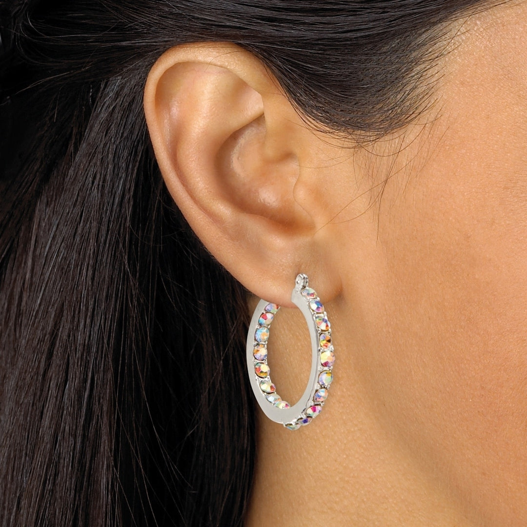 Aurora Borealis Crystal Inside-Out Hoop Earrings in Silvertone Image 3