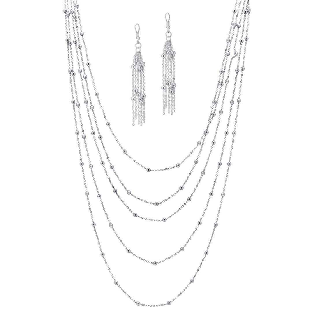 2 Piece Station Necklace and Earrings Set in Silvertone Image 1