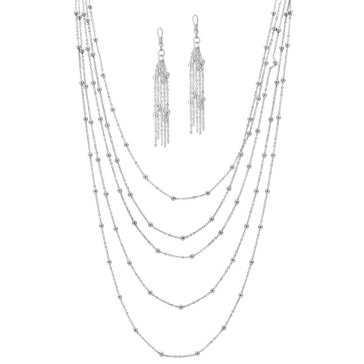 2 Piece Station Necklace and Earrings Set in Silvertone Image 1