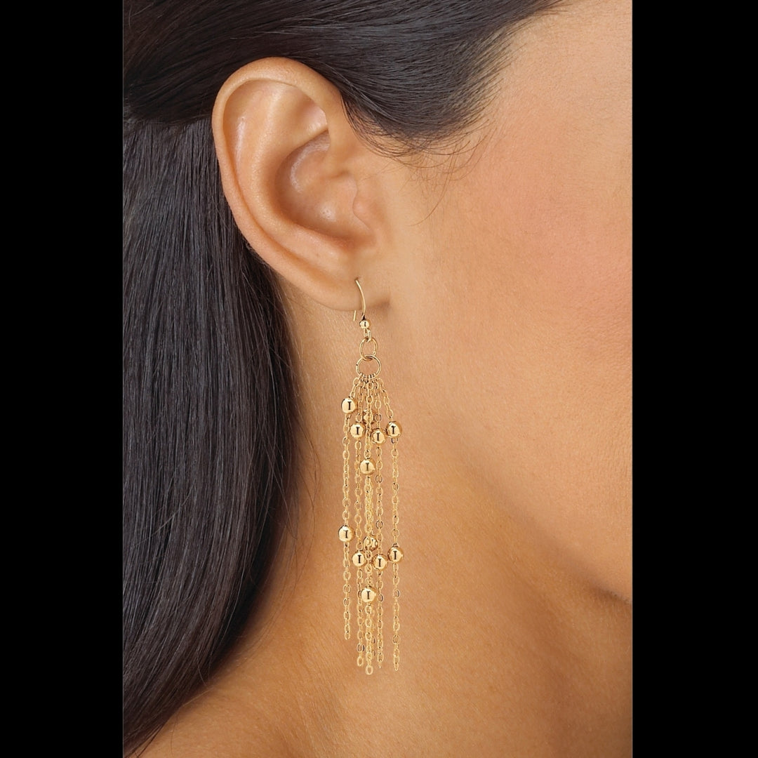 2 Piece Multi-Chain Beaded Station Necklace and Drop Earrings Set in Yellow Gold Tone 33" Image 3