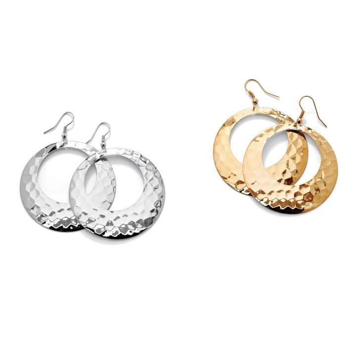 2 Pair Hammered-Style Hoop Earrings Set in Yellow Gold Tone and Silvertone Image 1
