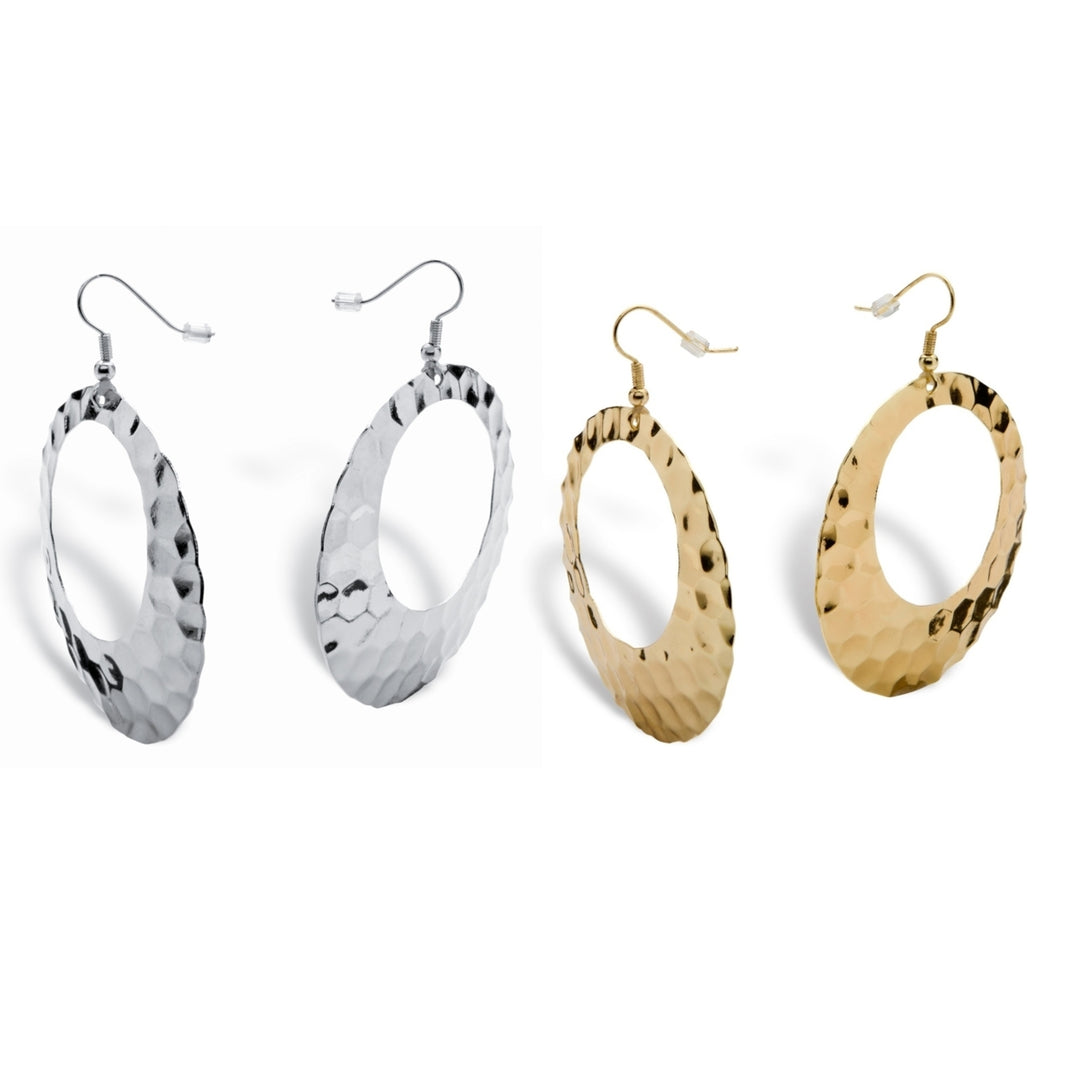 2 Pair Hammered-Style Hoop Earrings Set in Yellow Gold Tone and Silvertone Image 2