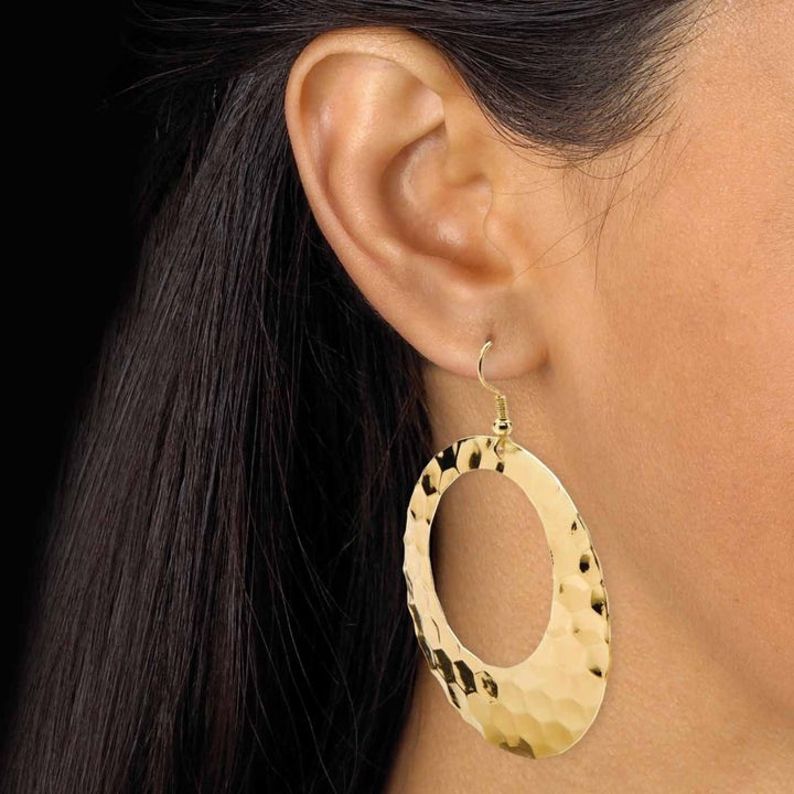 2 Pair Hammered-Style Hoop Earrings Set in Yellow Gold Tone and Silvertone Image 3